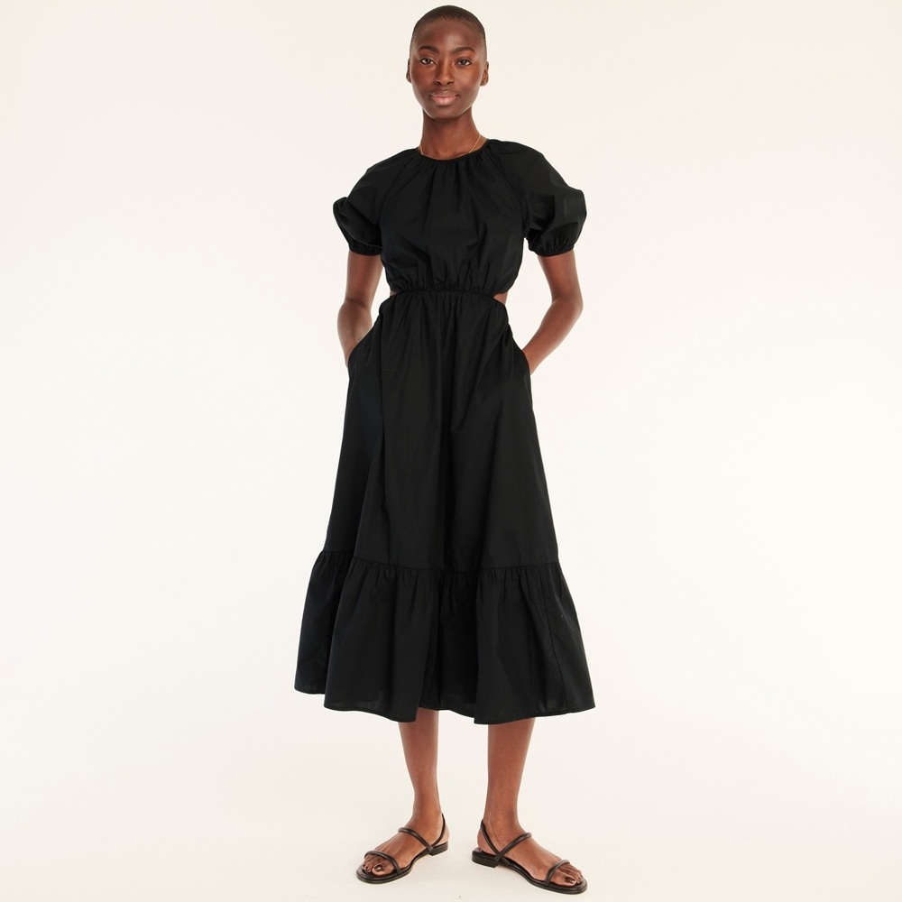 J.Crew Side-cutout cotton poplin dress black Tall 16 NWT